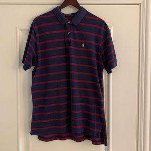 Navy blue red stripe polo